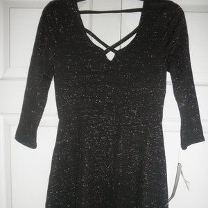 Three Pink Hearts Black Sparkle Dress Size S